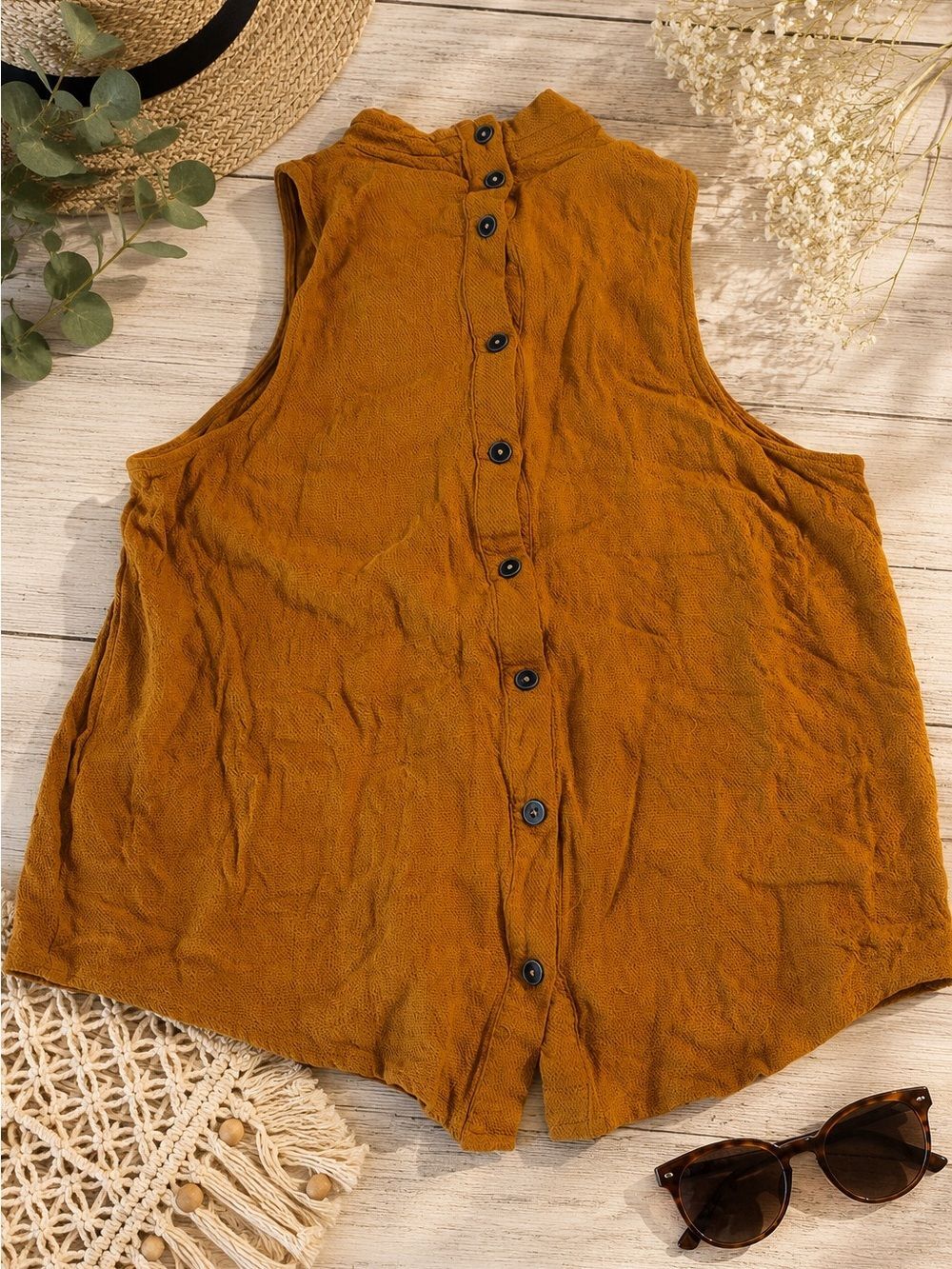 Maeve Anthropologie Mustard Button-Back Sleeveless Tank | Size 12